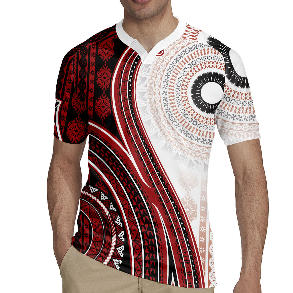 Bula Fiji Vintage Tapa Rugby Jersey Kaivity Masi Wave Motifs - Red
