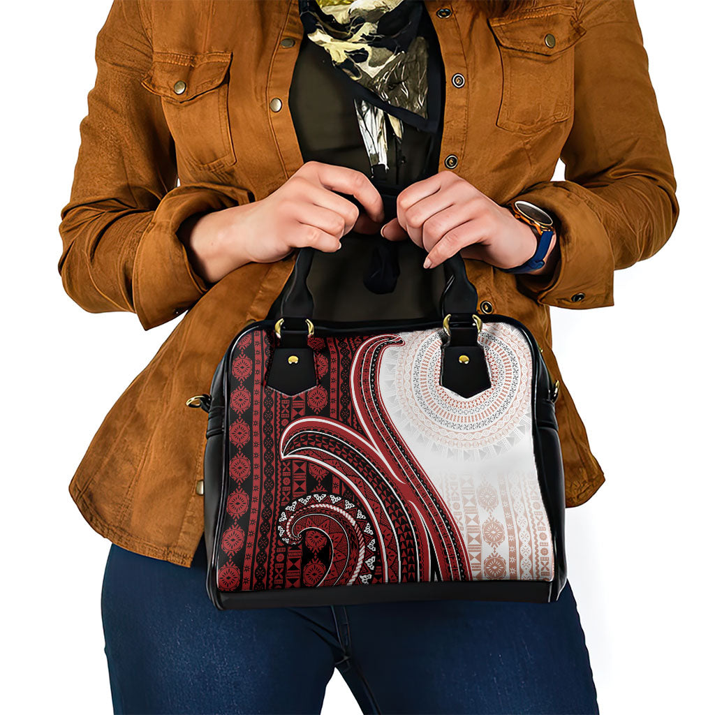 Bula Fiji Vintage Tapa Shoulder Handbag Kaivity Masi Wave Motifs - Red