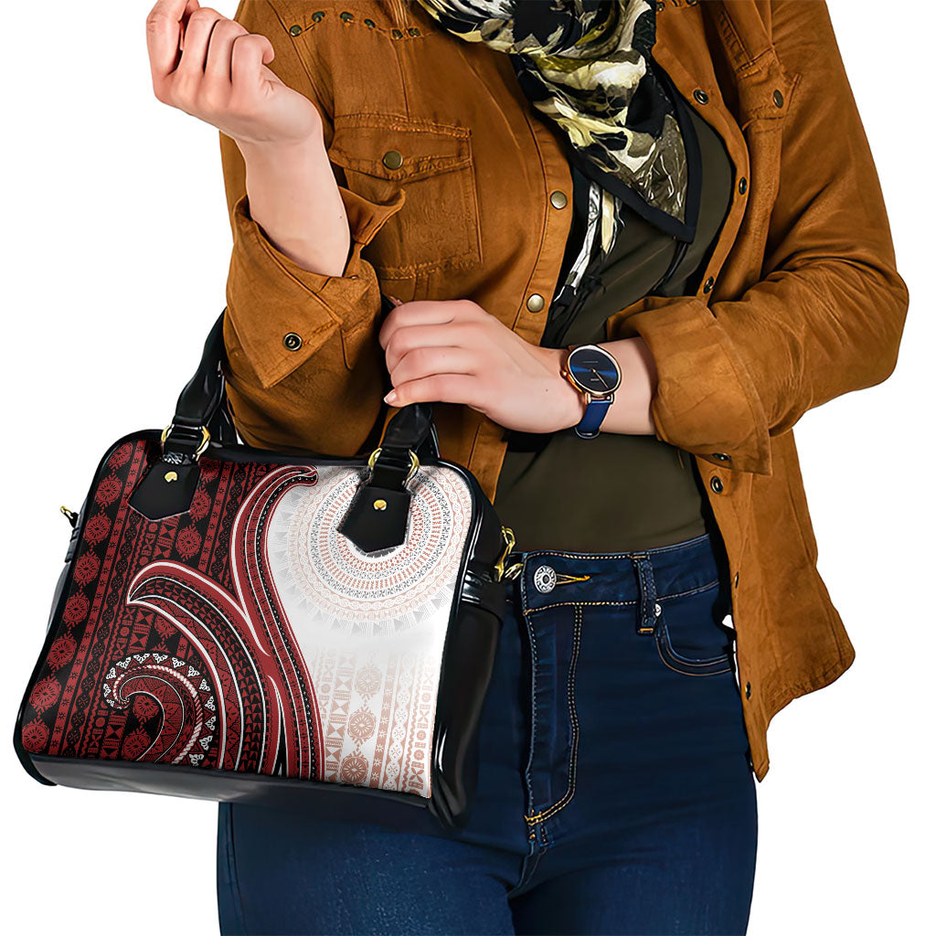 Bula Fiji Vintage Tapa Shoulder Handbag Kaivity Masi Wave Motifs - Red