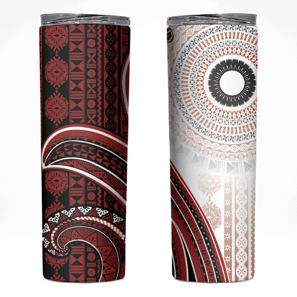 Bula Fiji Vintage Tapa Skinny Tumbler Kaivity Masi Wave Motifs - Red