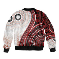 Bula Fiji Vintage Tapa Sleeve Zip Bomber Jacket Kaivity Masi Wave Motifs - Red