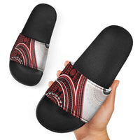 Bula Fiji Vintage Tapa Slide Sandals Kaivity Masi Wave Motifs - Red