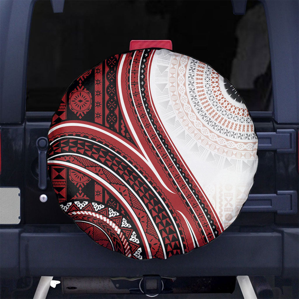 Bula Fiji Vintage Tapa Spare Tire Cover Kaivity Masi Wave Motifs - Red
