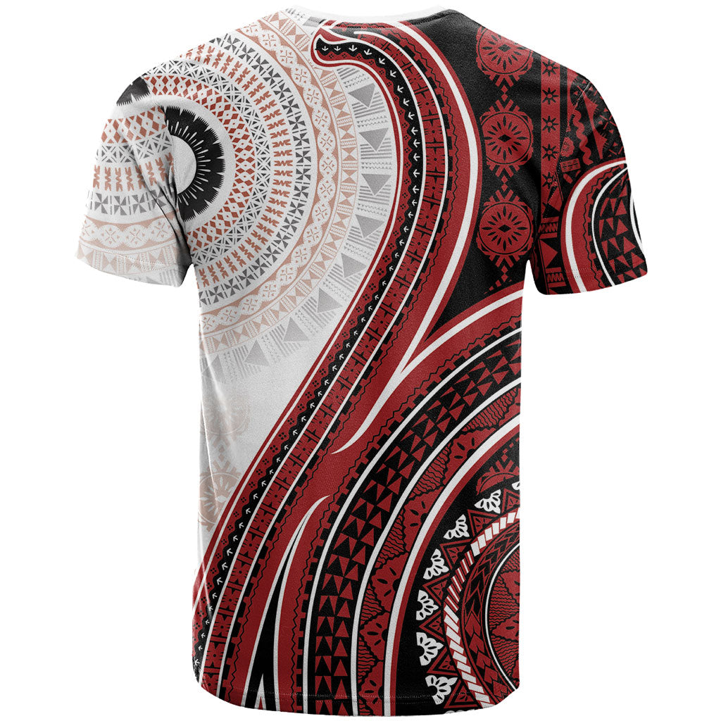 Bula Fiji Vintage Tapa T Shirt Kaivity Masi Wave Motifs - Red