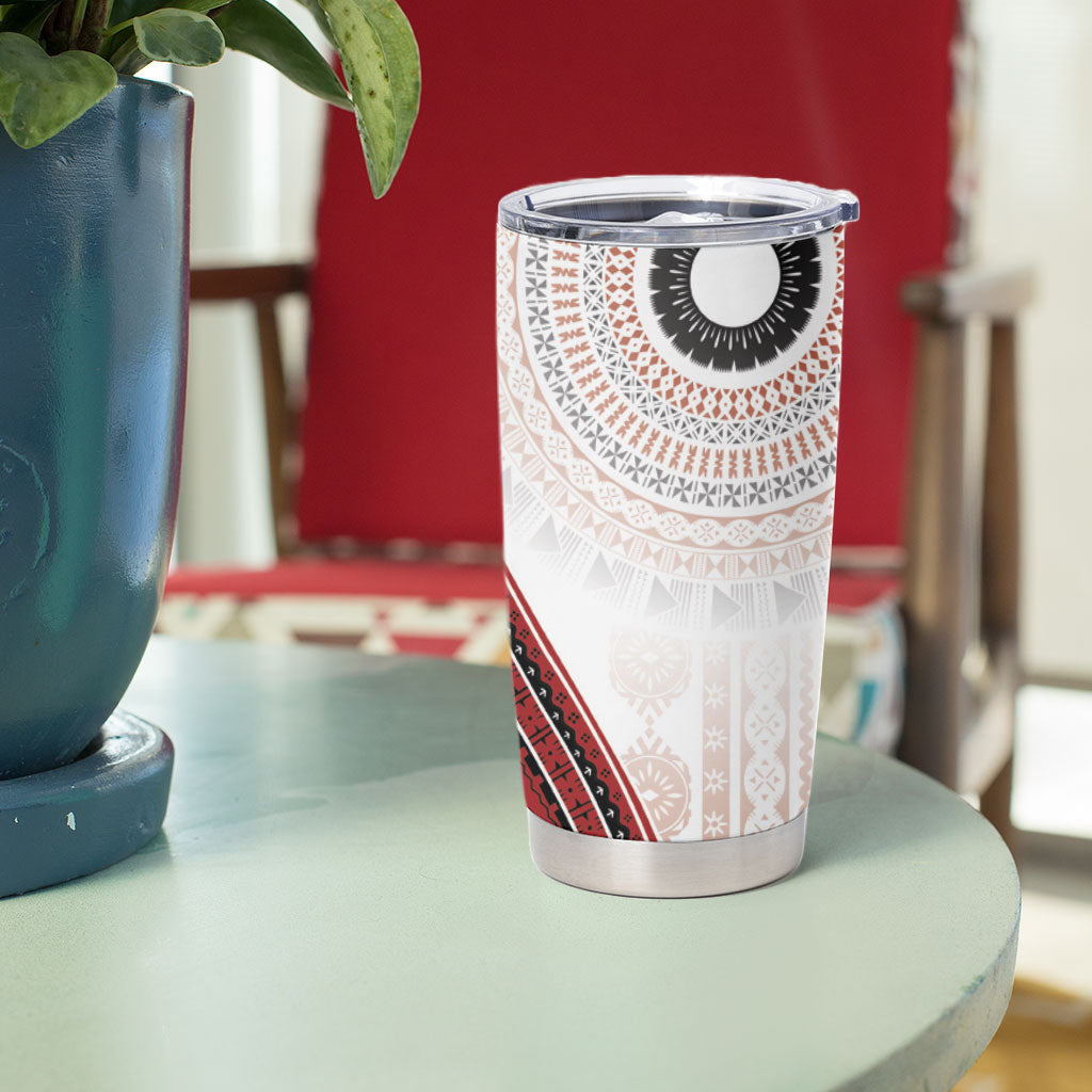Bula Fiji Vintage Tapa Tumbler Cup Kaivity Masi Wave Motifs - Red