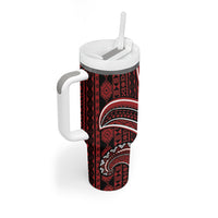 Bula Fiji Vintage Tapa Tumbler With Handle Kaivity Masi Wave Motifs - Red