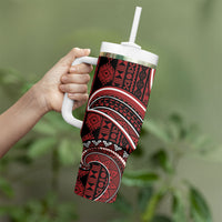 Bula Fiji Vintage Tapa Tumbler With Handle Kaivity Masi Wave Motifs - Red