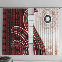 Bula Fiji Vintage Tapa Window Curtain Kaivity Masi Wave Motifs - Red