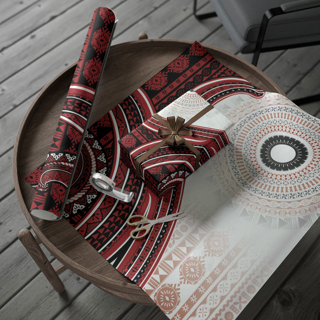 Bula Fiji Vintage Tapa Wrapping Paper Kaivity Masi Wave Motifs - Red