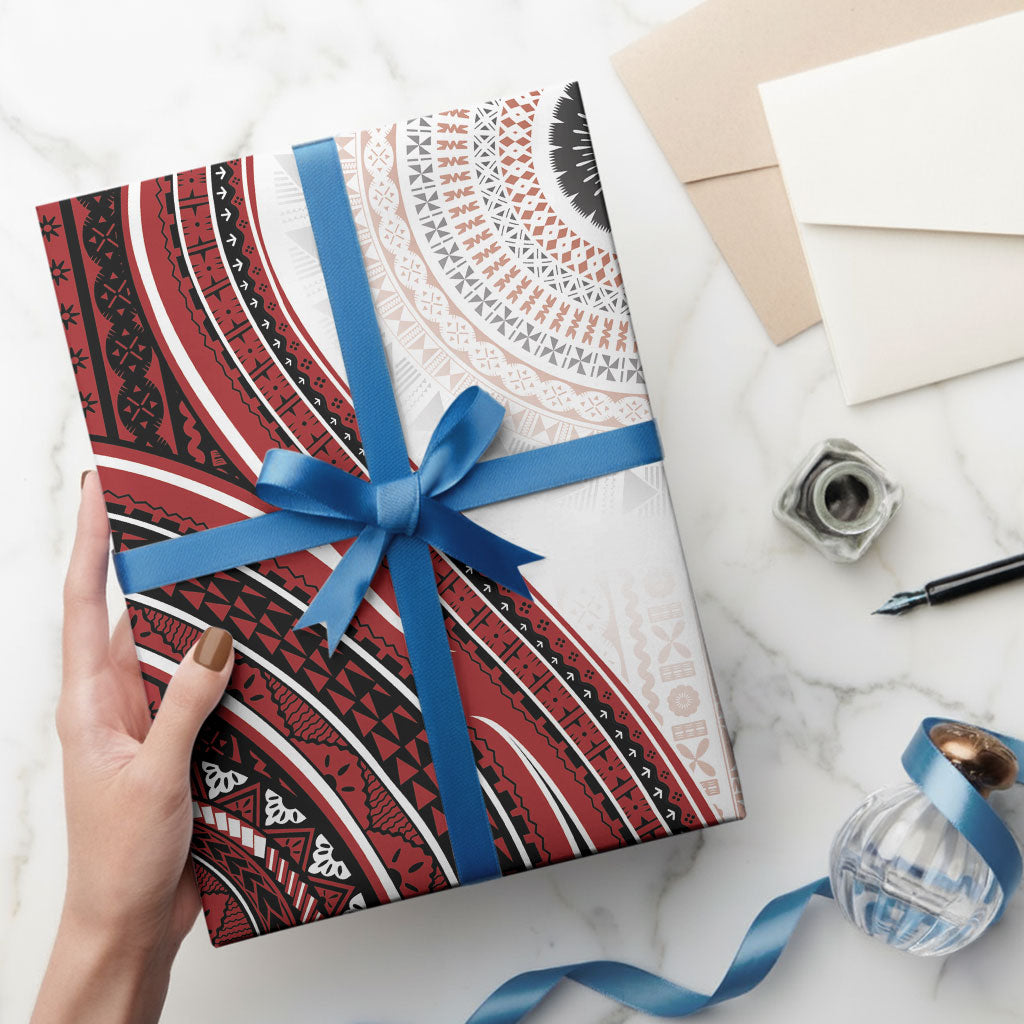 Bula Fiji Vintage Tapa Wrapping Paper Kaivity Masi Wave Motifs - Red