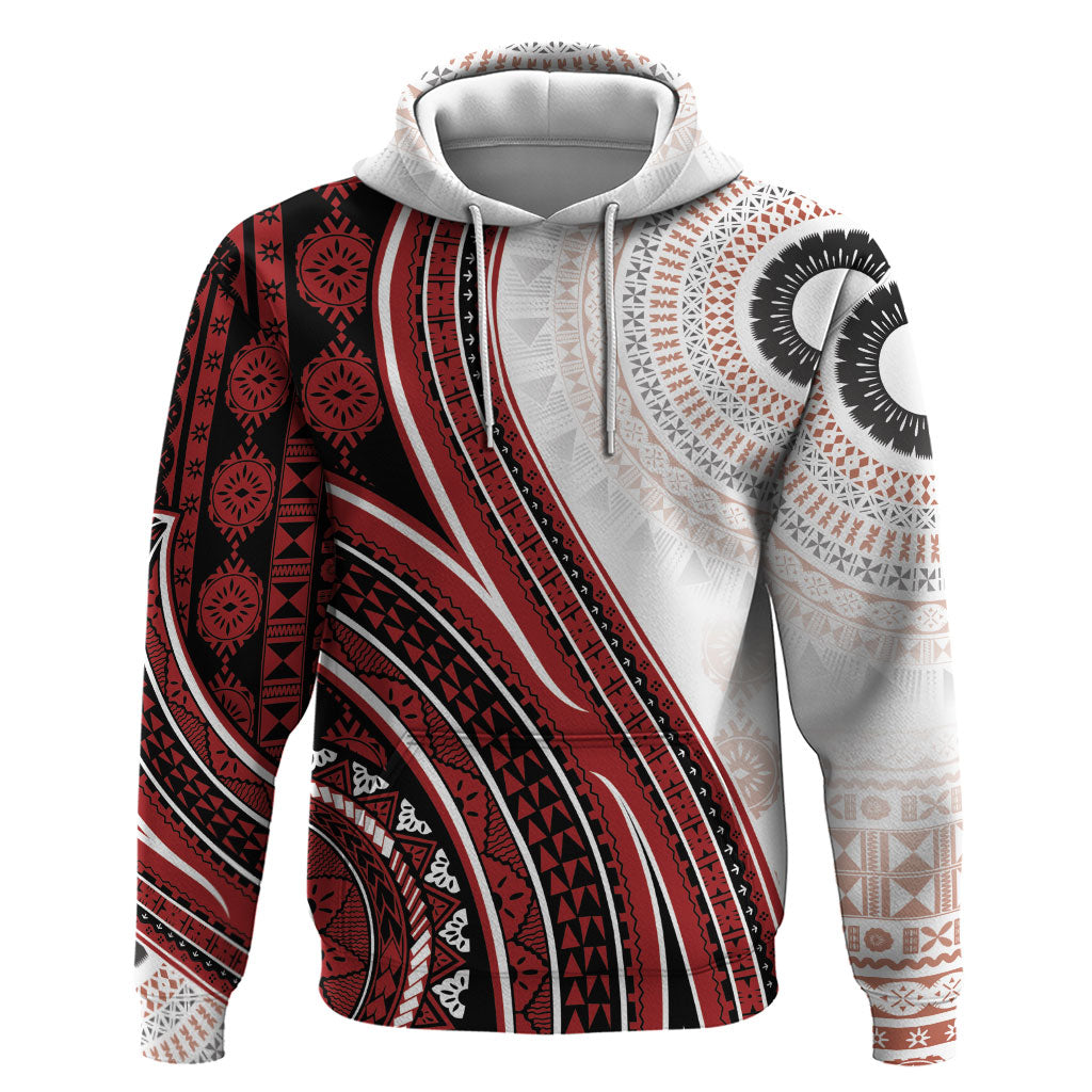 Bula Fiji Vintage Tapa Zip Hoodie Kaivity Masi Wave Motifs - Red