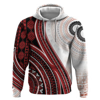 Bula Fiji Vintage Tapa Zip Hoodie Kaivity Masi Wave Motifs - Red
