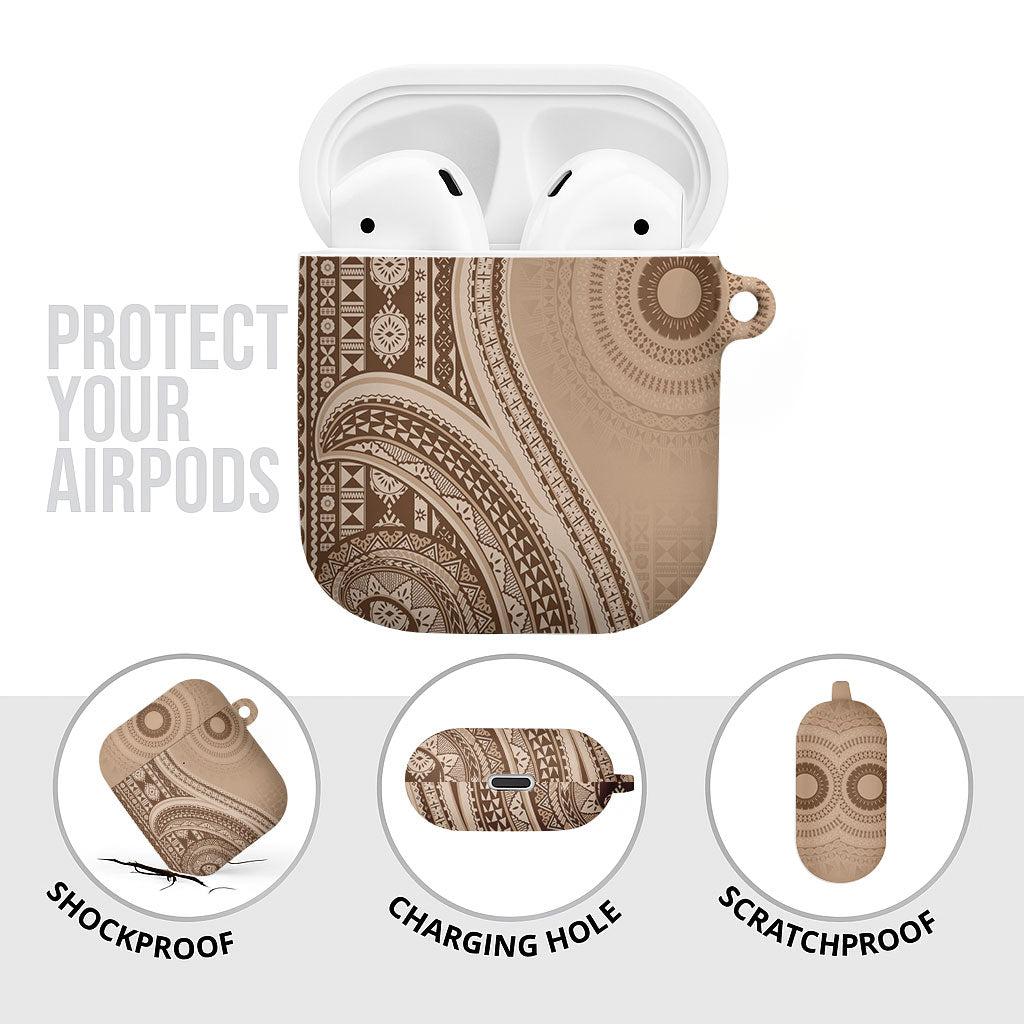 Bula Fiji Vintage Tapa AirPods Case Kaivity Masi Wave Motifs - Mocha