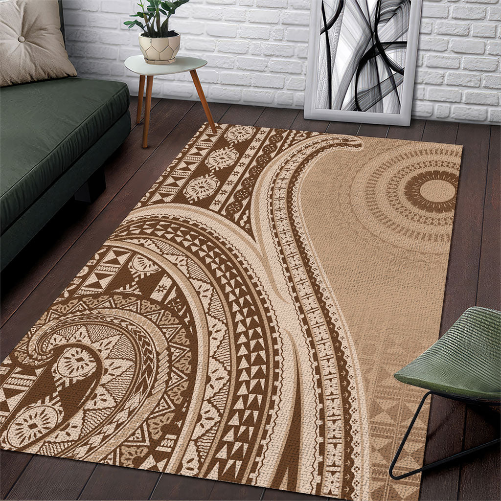 Bula Fiji Vintage Tapa Area Rug Kaivity Masi Wave Motifs - Mocha