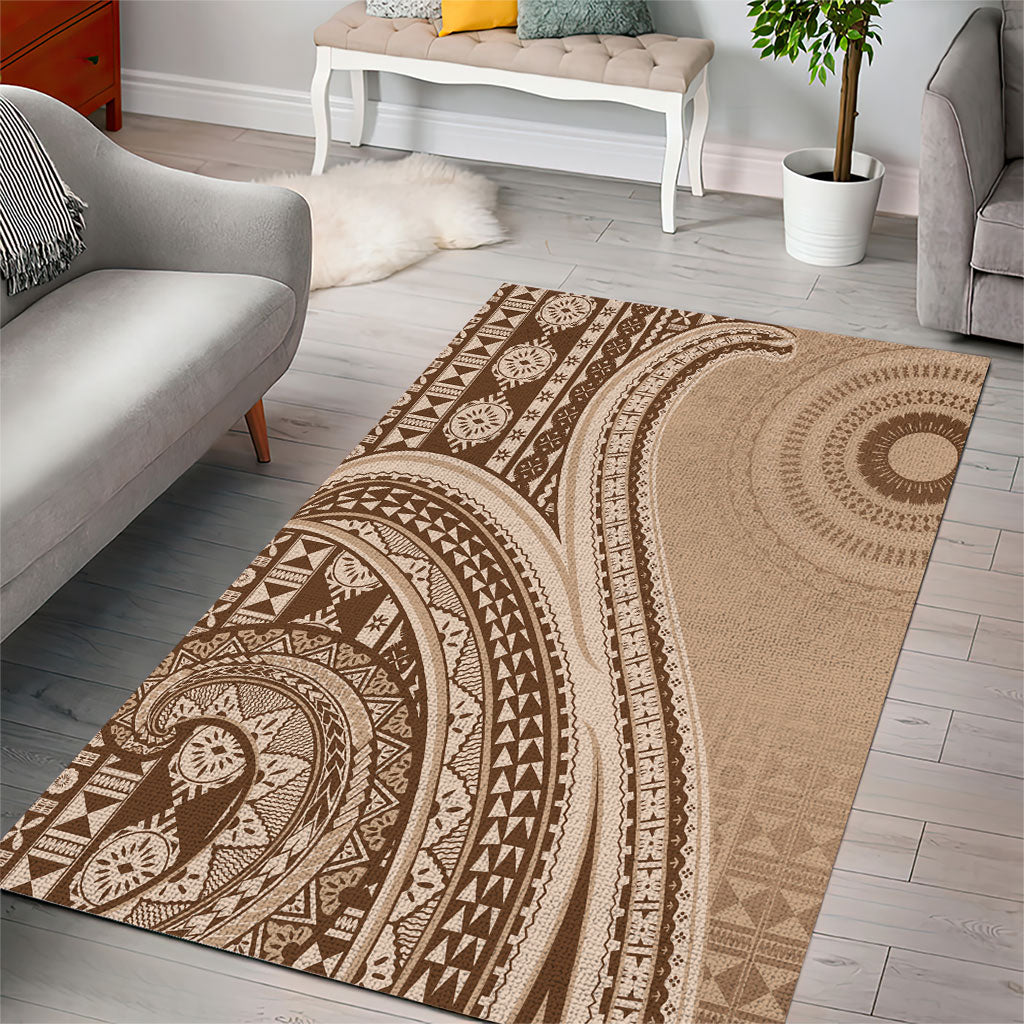Bula Fiji Vintage Tapa Area Rug Kaivity Masi Wave Motifs - Mocha