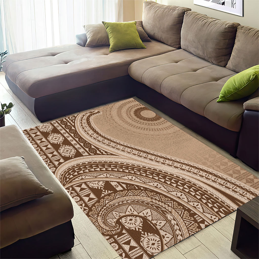 Bula Fiji Vintage Tapa Area Rug Kaivity Masi Wave Motifs - Mocha