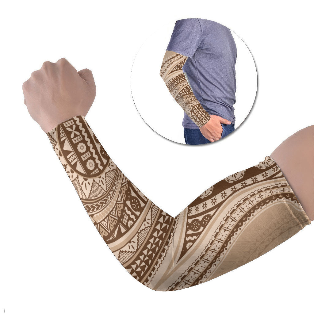Bula Fiji Vintage Tapa Arm Sleeves Kaivity Masi Wave Motifs - Mocha