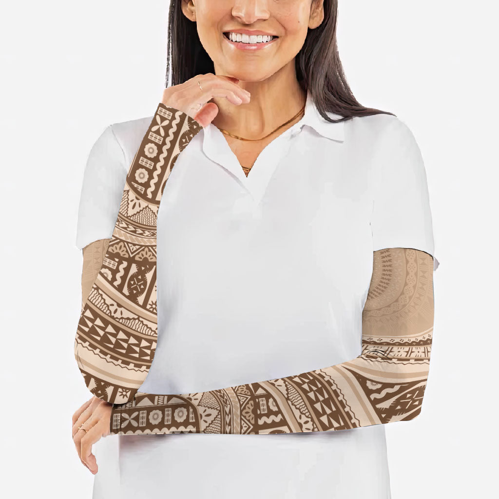 Bula Fiji Vintage Tapa Arm Sleeves Kaivity Masi Wave Motifs - Mocha