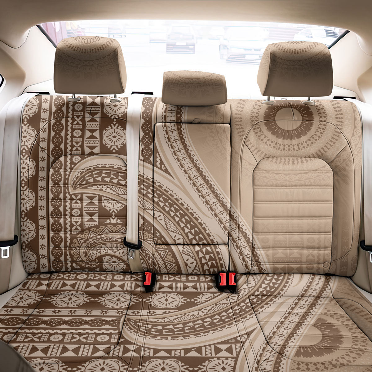 Bula Fiji Vintage Tapa Back Car Seat Cover Kaivity Masi Wave Motifs - Mocha