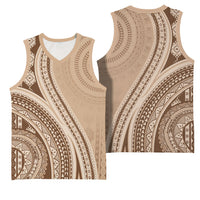 Bula Fiji Vintage Tapa Basketball Jersey Kaivity Masi Wave Motifs - Mocha