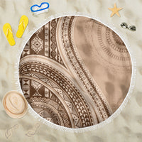 Bula Fiji Vintage Tapa Beach Blanket Kaivity Masi Wave Motifs - Mocha