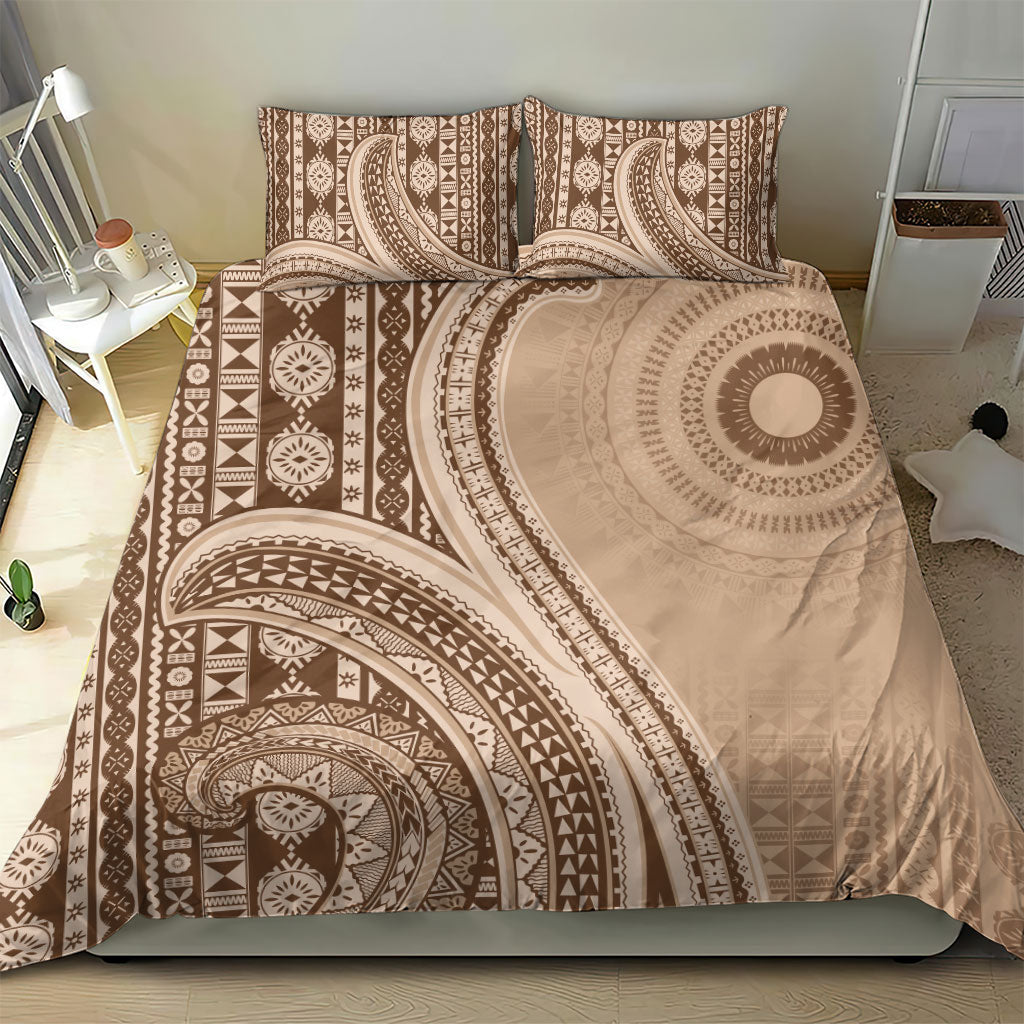 Bula Fiji Vintage Tapa Bedding Set Kaivity Masi Wave Motifs - Mocha