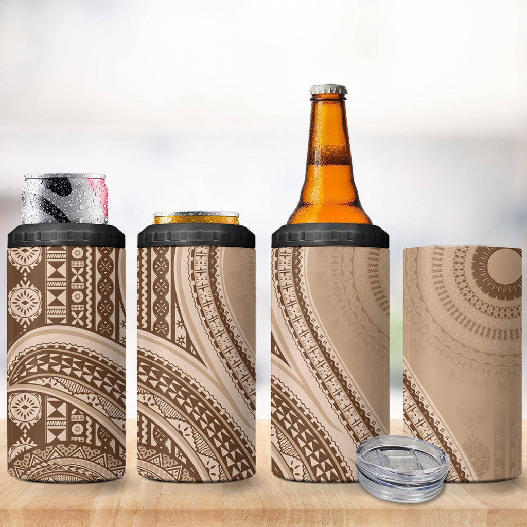Bula Fiji Vintage Tapa 4 in 1 Can Cooler Tumbler Kaivity Masi Wave Motifs - Mocha