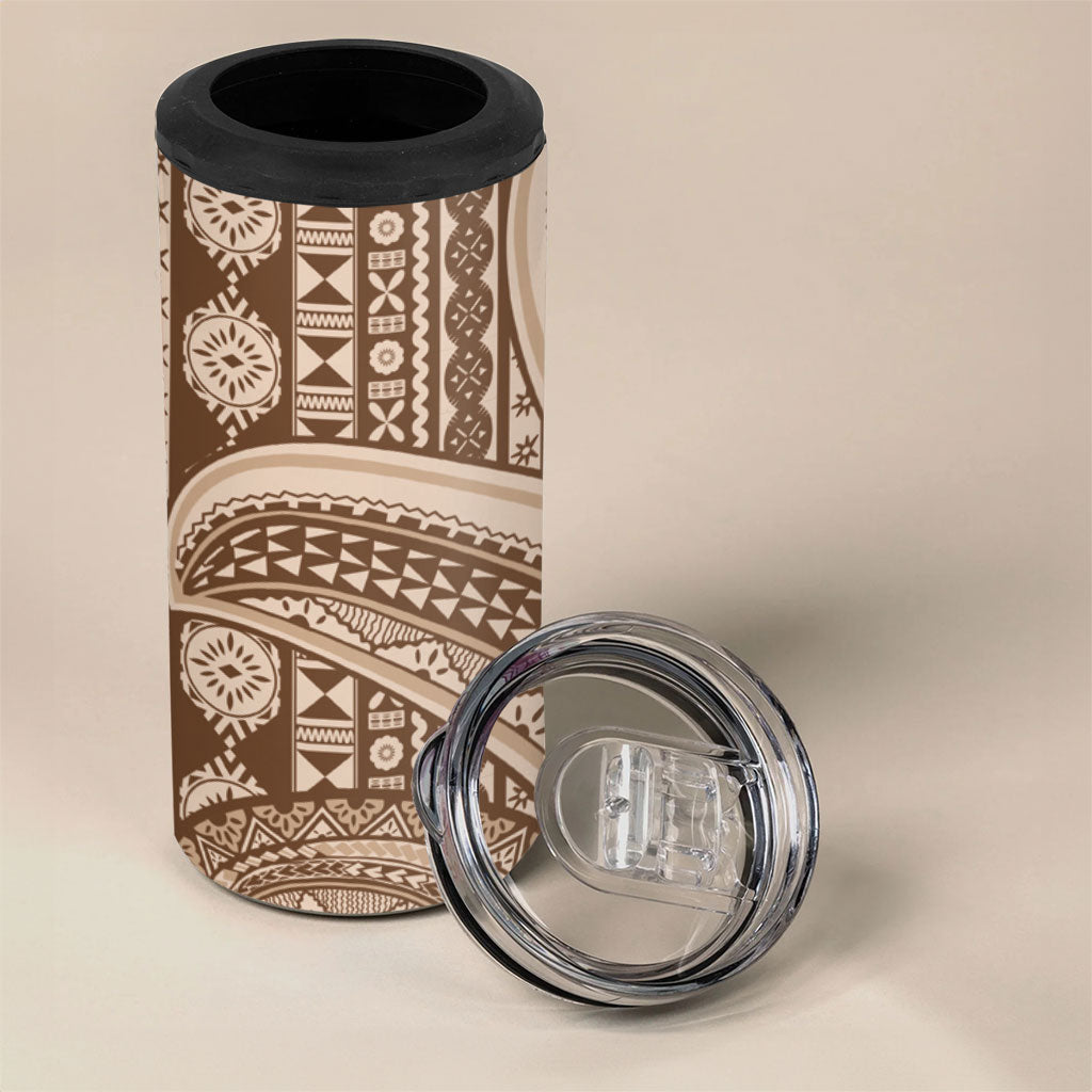 Bula Fiji Vintage Tapa 4 in 1 Can Cooler Tumbler Kaivity Masi Wave Motifs - Mocha