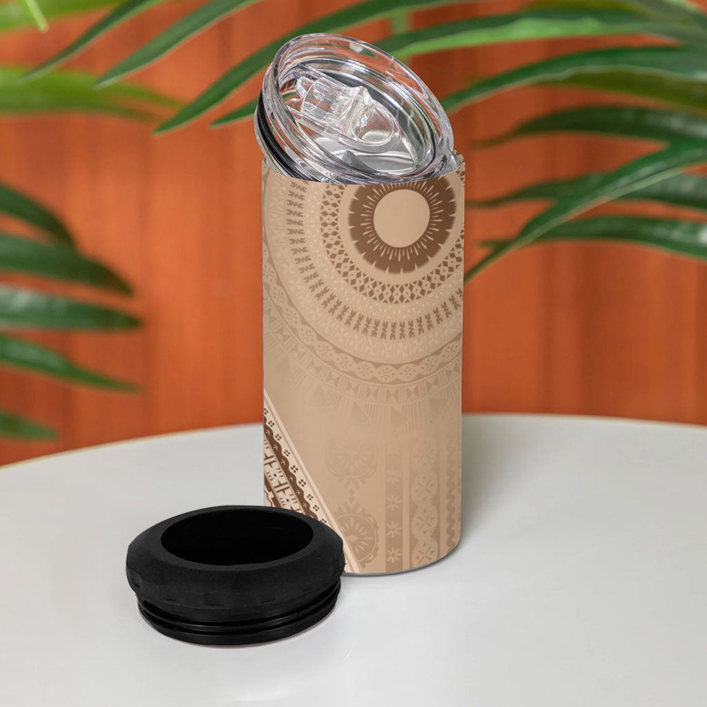 Bula Fiji Vintage Tapa 4 in 1 Can Cooler Tumbler Kaivity Masi Wave Motifs - Mocha
