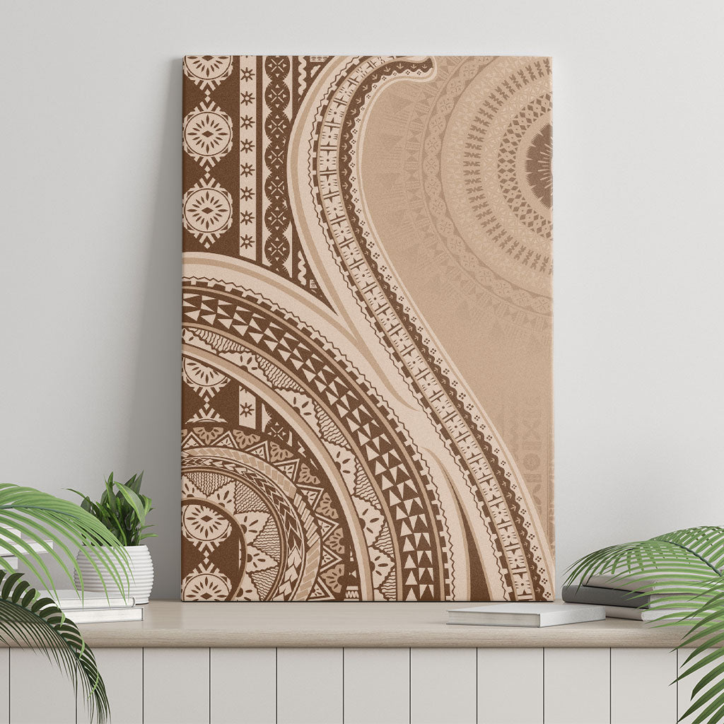 Bula Fiji Vintage Tapa Canvas Wall Art Kaivity Masi Wave Motifs - Mocha