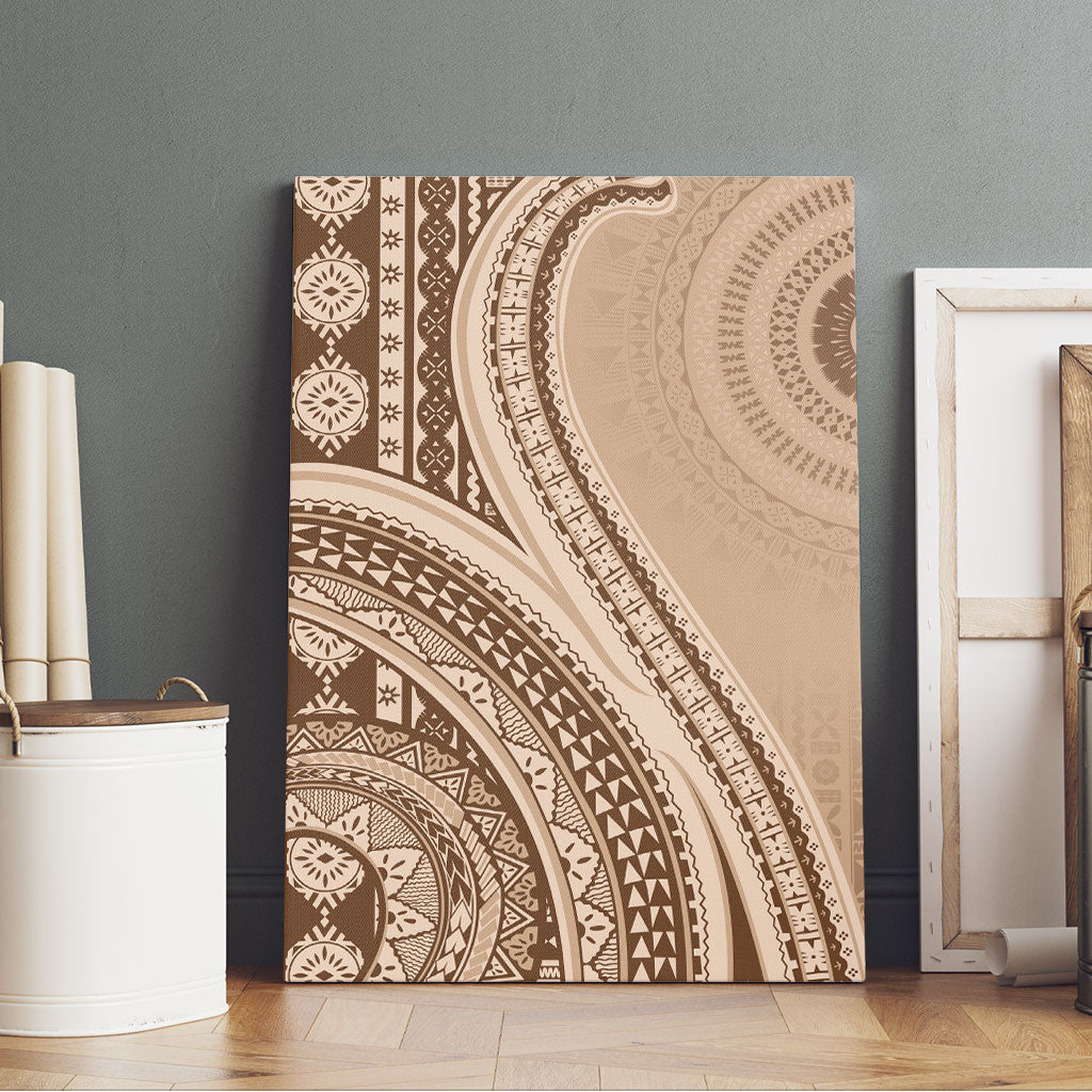 Bula Fiji Vintage Tapa Canvas Wall Art Kaivity Masi Wave Motifs - Mocha