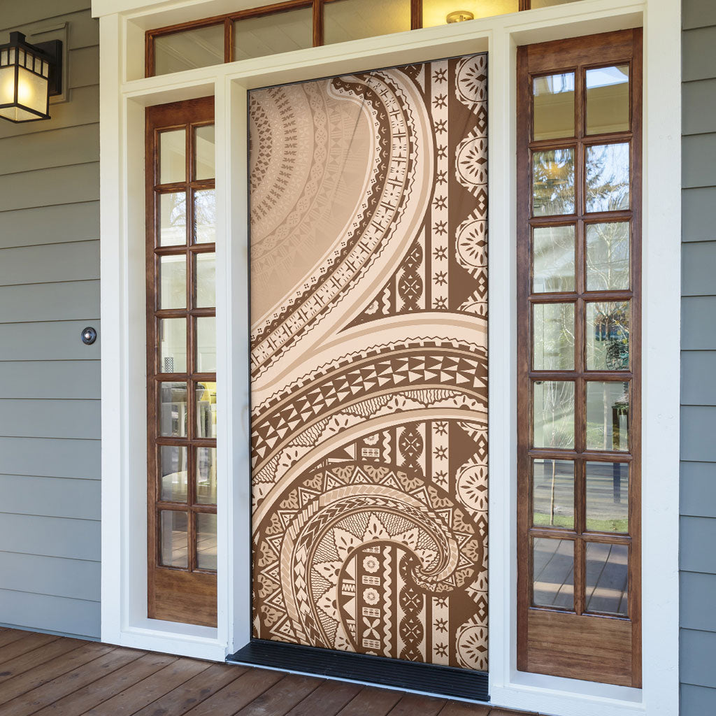 Bula Fiji Vintage Tapa Door Cover Kaivity Masi Wave Motifs - Mocha