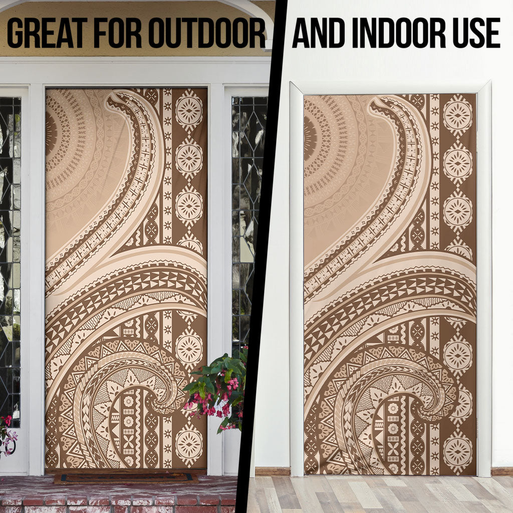 Bula Fiji Vintage Tapa Door Cover Kaivity Masi Wave Motifs - Mocha