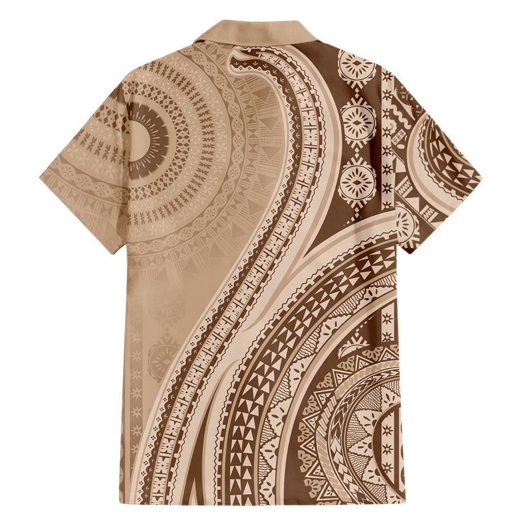 Bula Fiji Vintage Tapa Family Matching Mermaid Dress and Hawaiian Shirt Kaivity Masi Wave Motifs - Mocha
