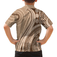 Bula Fiji Vintage Tapa Family Matching Off Shoulder Maxi Dress and Hawaiian Shirt Kaivity Masi Wave Motifs - Mocha LT7 - Polynesian Pride