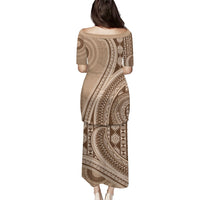 Bula Fiji Vintage Tapa Family Matching Puletasi and Hawaiian Shirt Kaivity Masi Wave Motifs - Mocha LT7 - Polynesian Pride