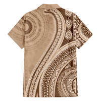 Bula Fiji Vintage Tapa Family Matching Tank Maxi Dress and Hawaiian Shirt Kaivity Masi Wave Motifs - Mocha
