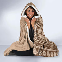 Bula Fiji Vintage Tapa Hooded Blanket Kaivity Masi Wave Motifs - Mocha