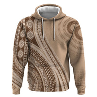 Bula Fiji Vintage Tapa Hoodie Kaivity Masi Wave Motifs - Mocha