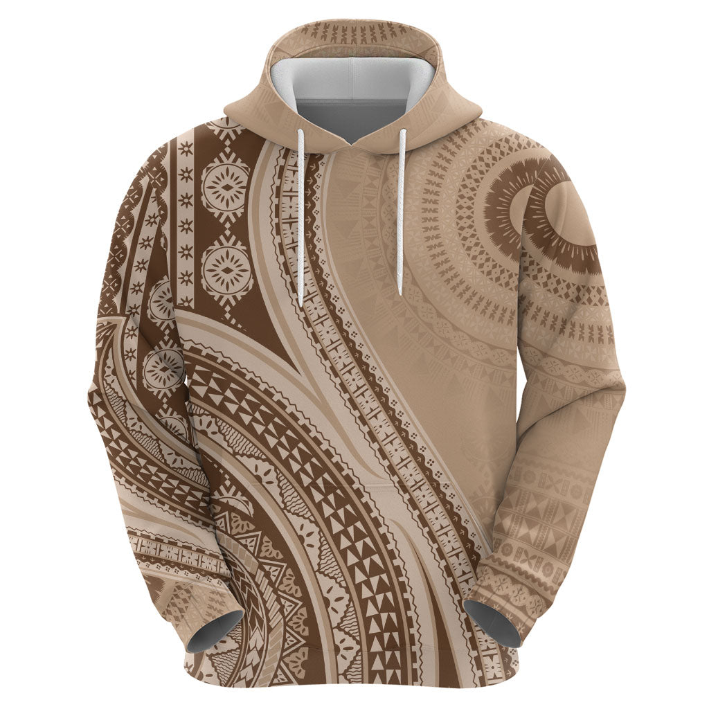 Bula Fiji Vintage Tapa Hoodie Kaivity Masi Wave Motifs - Mocha