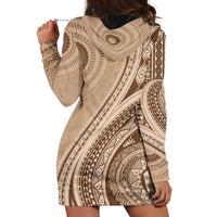 Bula Fiji Vintage Tapa Hoodie Dress Kaivity Masi Wave Motifs - Mocha
