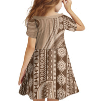 Bula Fiji Vintage Tapa Kid Short Sleeve Dress Kaivity Masi Wave Motifs - Mocha