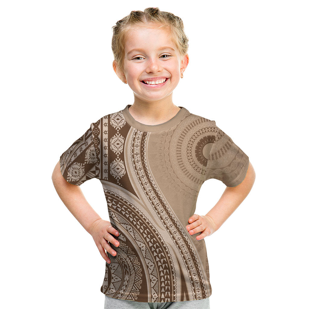 Bula Fiji Vintage Tapa Kid T Shirt Kaivity Masi Wave Motifs - Mocha