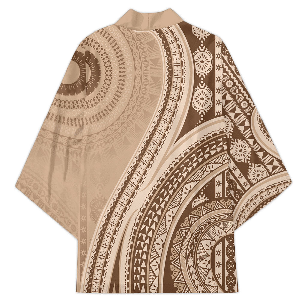 Bula Fiji Vintage Tapa Kimono Kaivity Masi Wave Motifs - Mocha