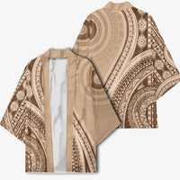 Bula Fiji Vintage Tapa Kimono Kaivity Masi Wave Motifs - Mocha