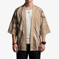 Bula Fiji Vintage Tapa Kimono Kaivity Masi Wave Motifs - Mocha