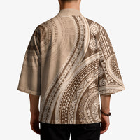 Bula Fiji Vintage Tapa Kimono Kaivity Masi Wave Motifs - Mocha