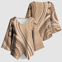 Bula Fiji Vintage Tapa Kimono Sleeve Blouse Kaivity Masi Wave Motifs - Mocha