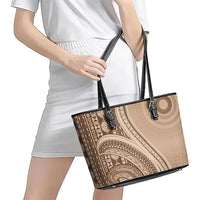 Bula Fiji Vintage Tapa Leather Tote Bag Kaivity Masi Wave Motifs - Mocha