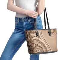 Bula Fiji Vintage Tapa Leather Tote Bag Kaivity Masi Wave Motifs - Mocha